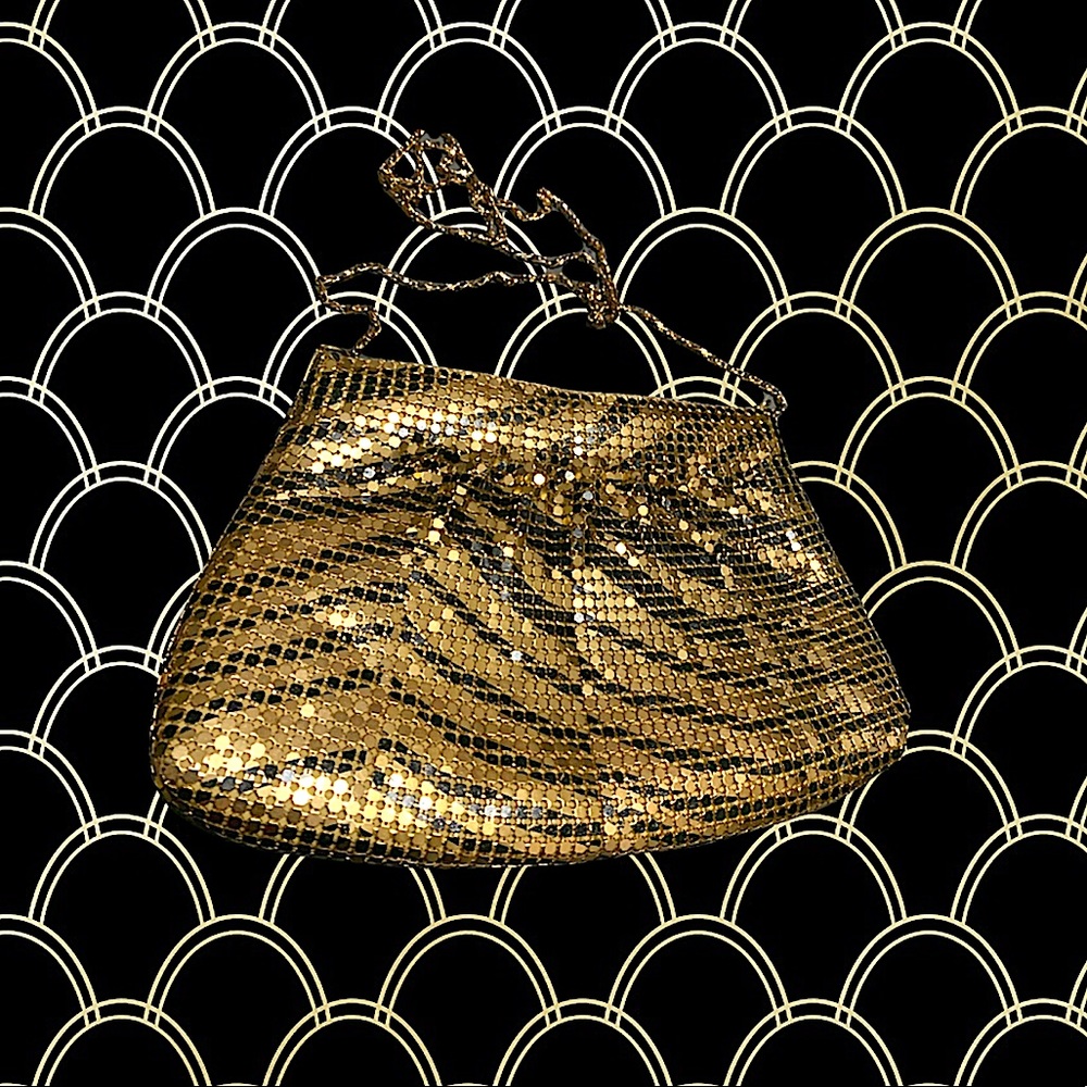 Vintage black and gold mesh evening bag